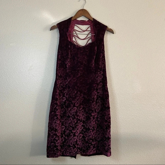 CDC Vintage Velvet Dress Floral Jacquard Open Back Midi Size 10 Crush Velvet - Picture 4 of 17